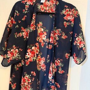 Dizzy Gal Floral Kimono with Red and Green Accents